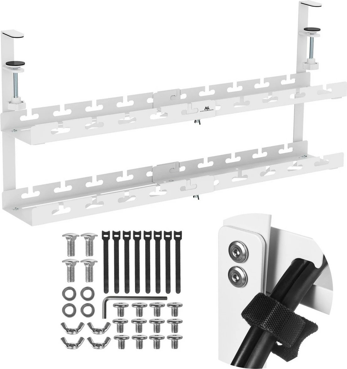 Organizues kabllosh nën tavolinë Maclean MC-102 W, dy nivele, i bardhë