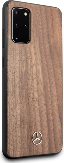 Mbështjellës i fortë Mercedes Wood Line Walnut për Samsung Galaxy S20+, kafe