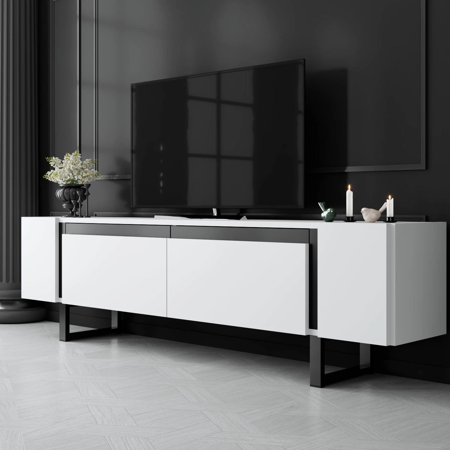 Komodë TV Hanah Home, Yildiz, e bardhë, e zezë