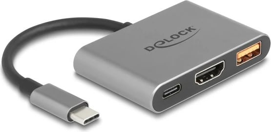 Adapter USB Type-C DeLOCK, HDMI 4K 30Hz, USB Type-A, USB Type-C PD 90W, gri