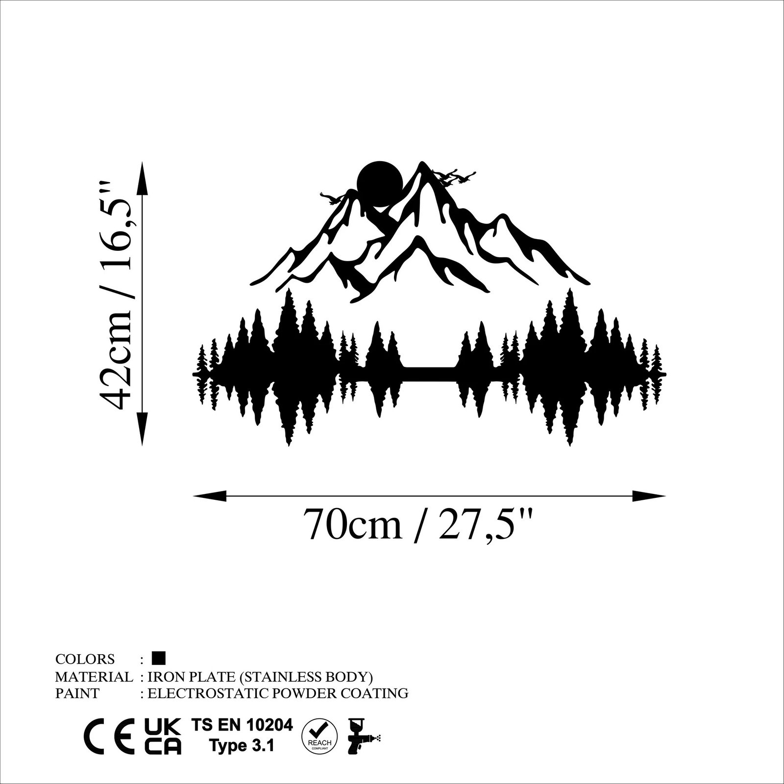 Aksesor dekorativ metalik për mur, natyrë dhe mal, 2 copë