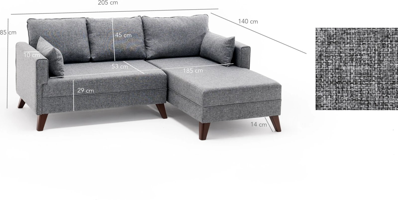 Kënd-sofë krevati Bella, kënd i djathtë, gri