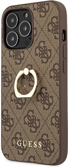 Mbështjellës Guess GUHCP13L4GMRBR për iPhone 13 Pro/13 6.1", me unazë, kafe