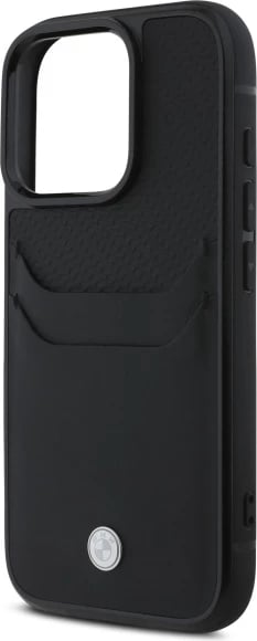 Mbështjellës BMW Sign prej lëkure për iPhone 16 Pro Max, i zi