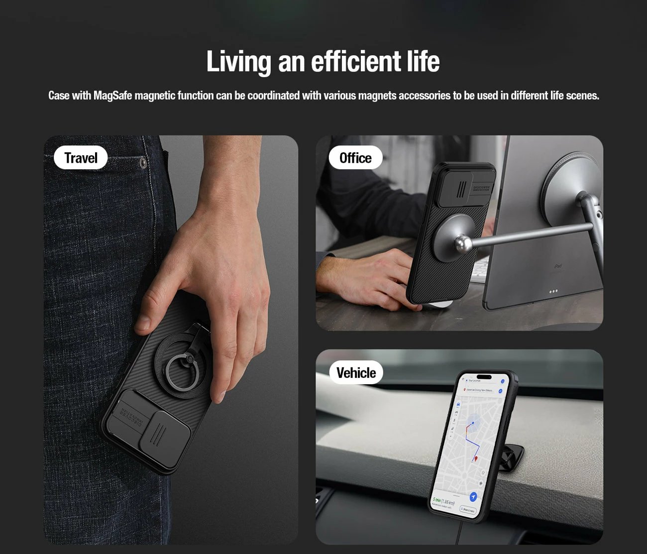 Mbështjellës Nillkin CamShield Pro Magnetic për iPhone 15 Plus, me kapak kamere, i zi
