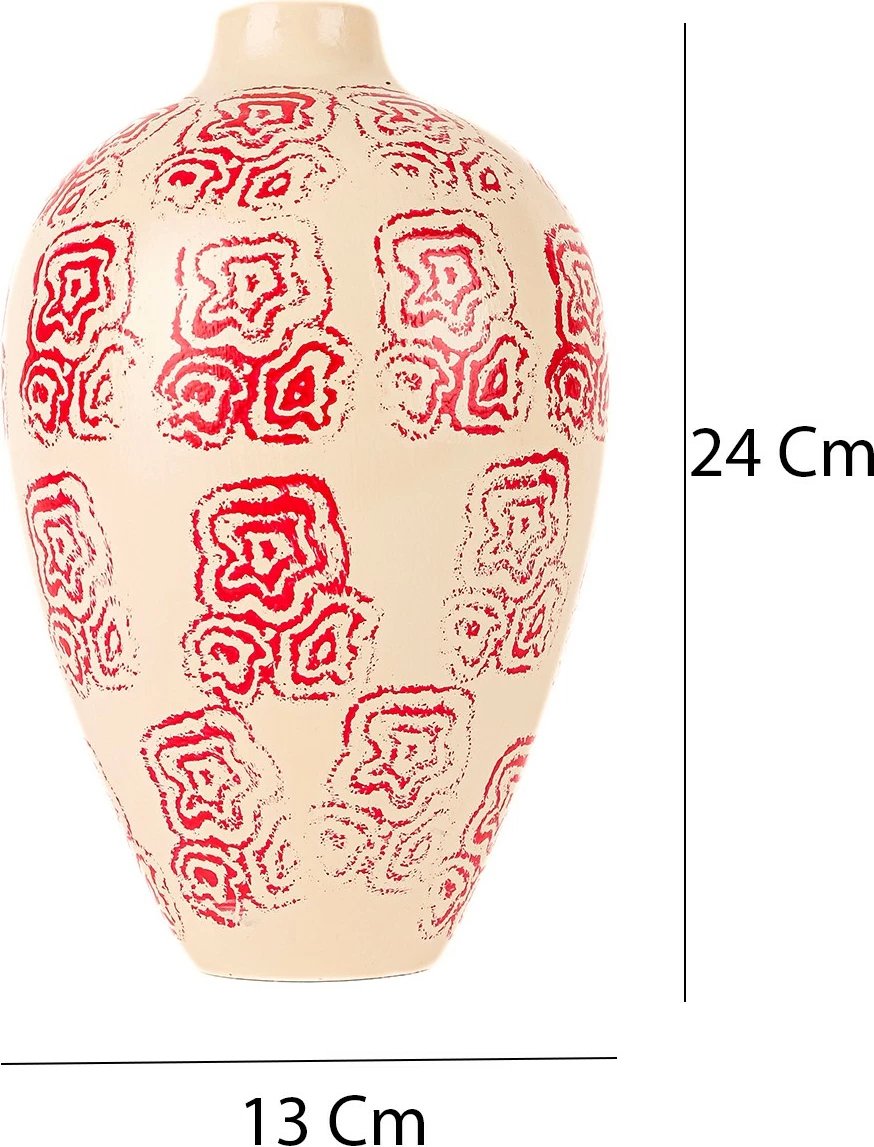 Vazo dekorative prej qeramike, e pikturuar me dorë, ngjyrë ecru, BK008