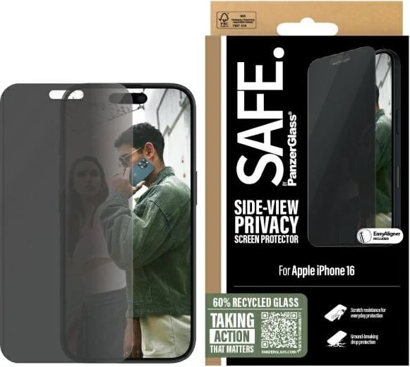 Mbrojtës ekrani PanzerGlass SAFE për iPhone 16, 6.1", Privacy, Ultra-Wide Fit