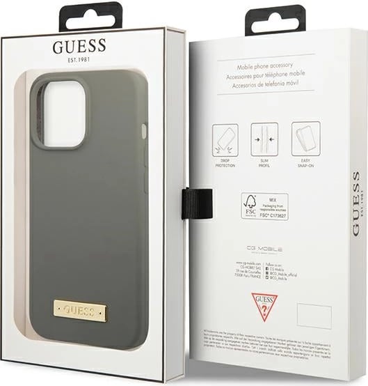 Mbështjellës Guess GUHMP13LSPLG për iPhone 13 Pro / 13 6.1", silikon, MagSafe, Gri
