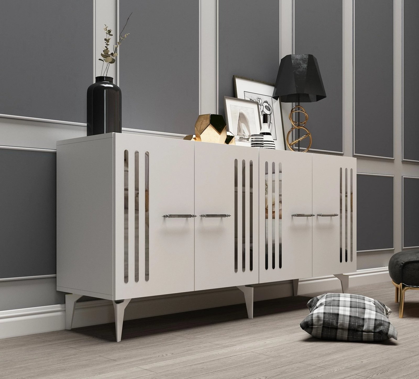 Konsol Skye Decor, Junes, e bardhë, argjend