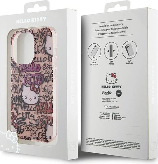 Mbështjellës Hello Kitty IML Tags Graffiti për iPhone 15 Pro, rozë