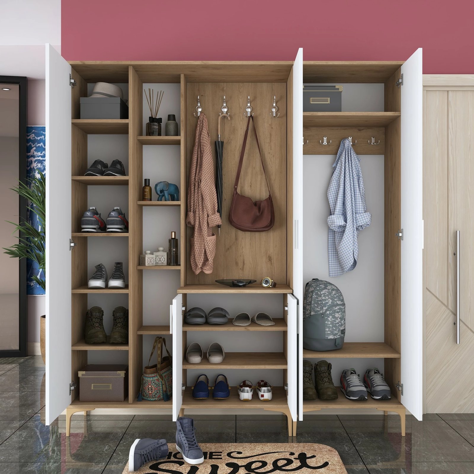 Stendë për korridor, ngjyrë arre dhe e bardhë, EA129 - 2797