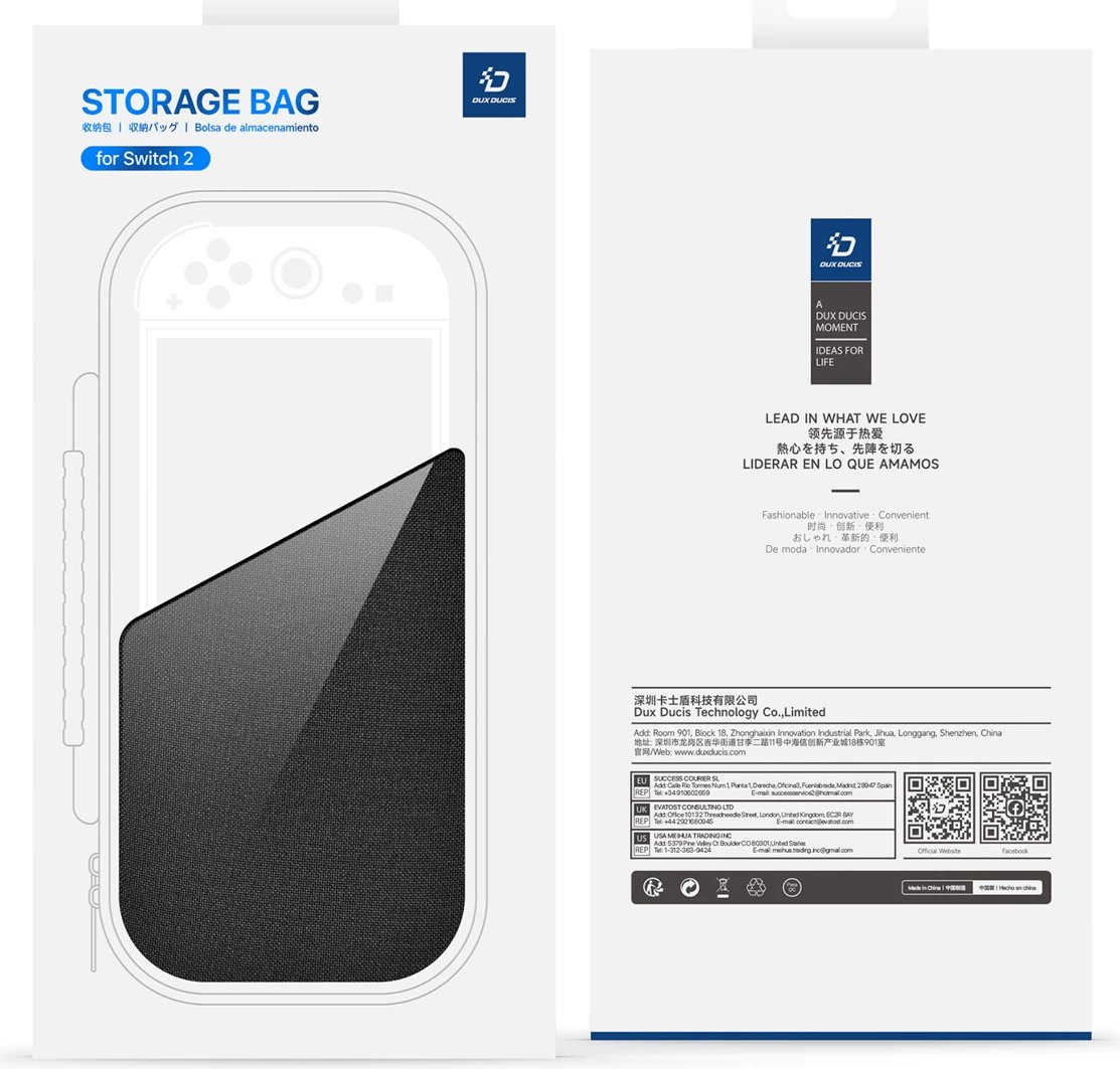 Mbështjellës Dux Ducis për Nintendo Switch 2, me dorezë dhe ndarje për lojëra, zi
