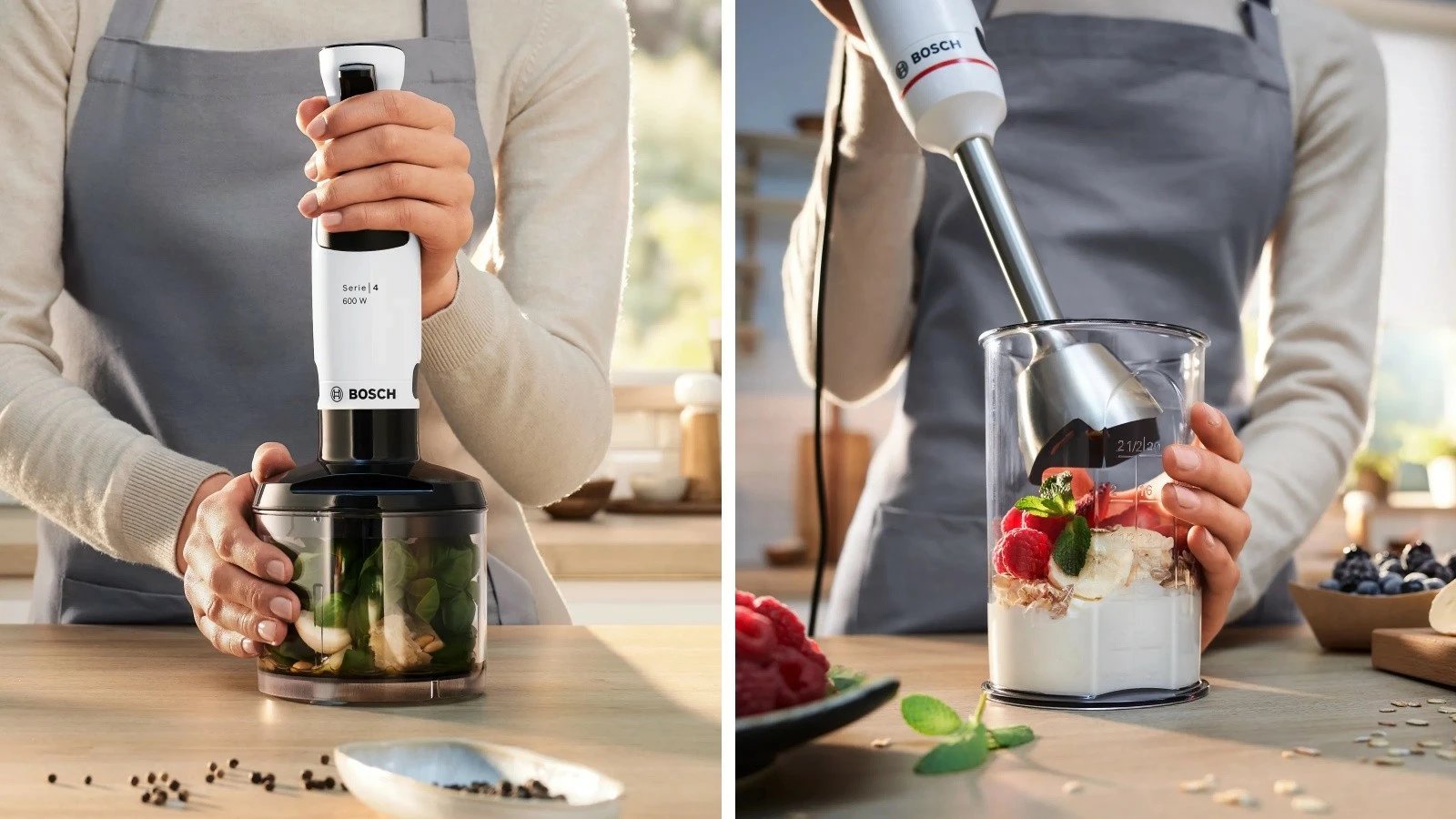 Blender dore Bosch MSM4W221, 600W, Inoks, Bardhë, me aksesorë
