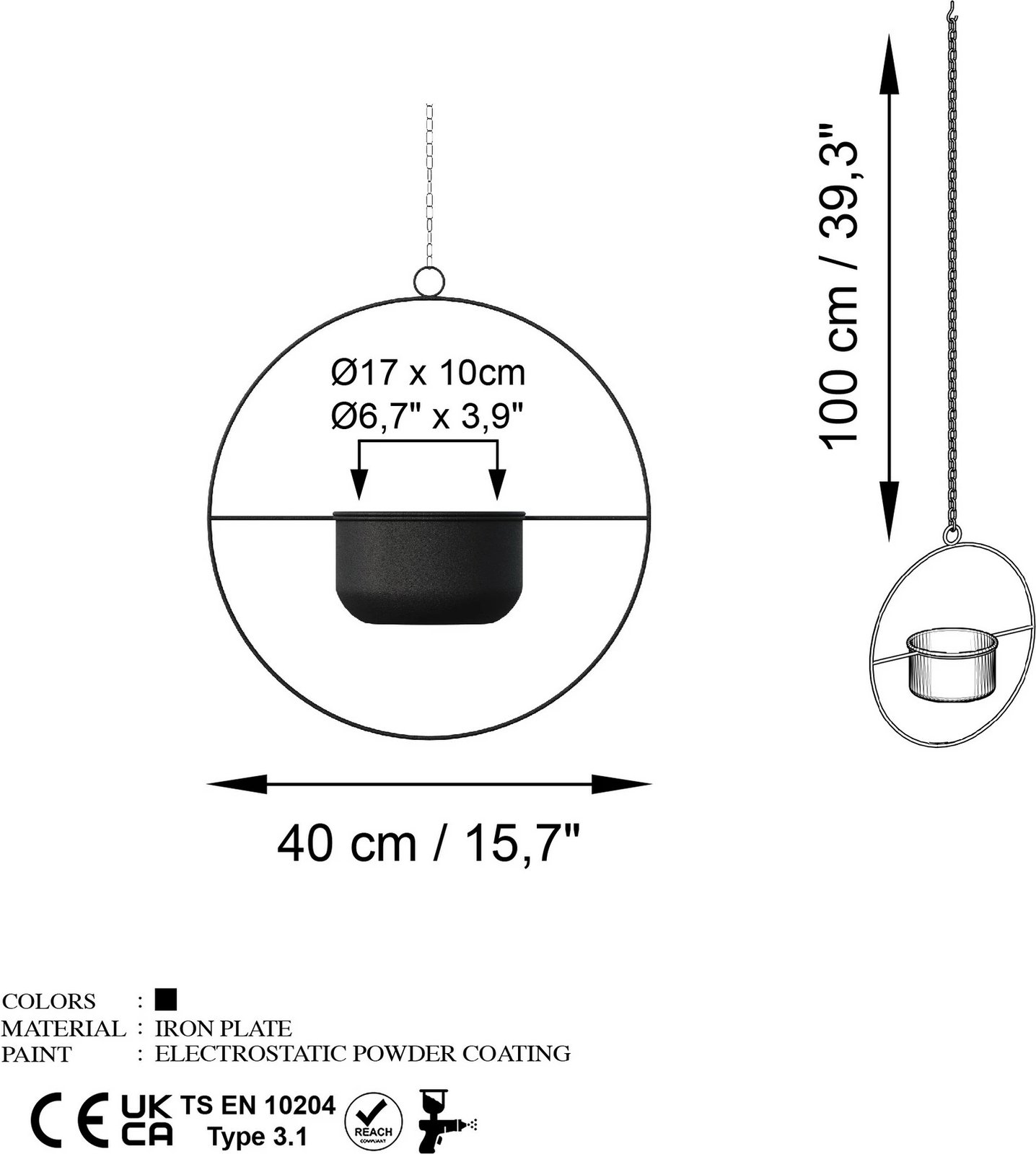 Vazo dekorative varëse, metal i zi, Aberto Design, Payanda