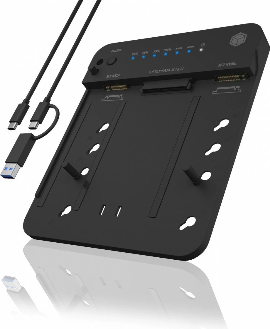 Stacion docking dhe klonimi IcyBox IB-2915MSCL-C31 për SSD/HDD M.2 NVMe, SATA 2.5''/3.5'', i zi