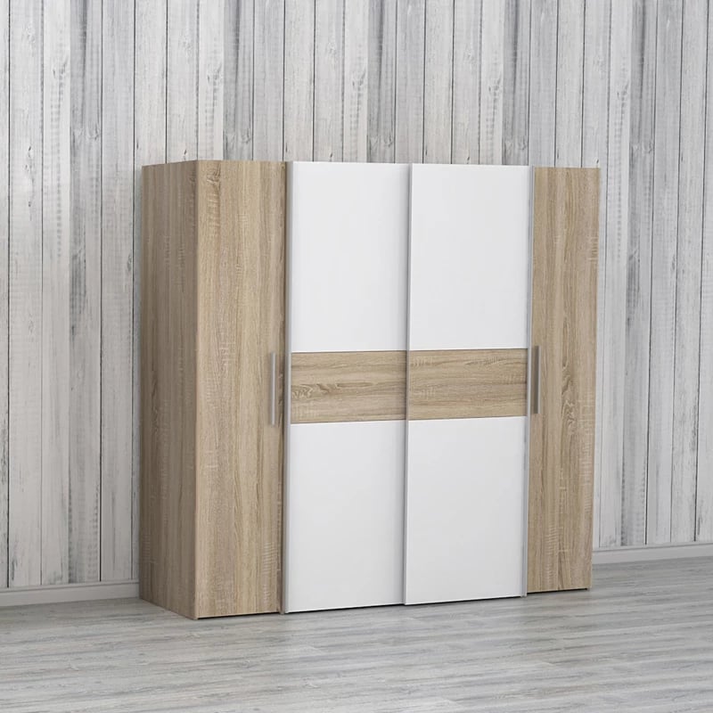 Dollap garderobë 4 dyer sonoma oak-white melamine 200x61.5x190.5cm