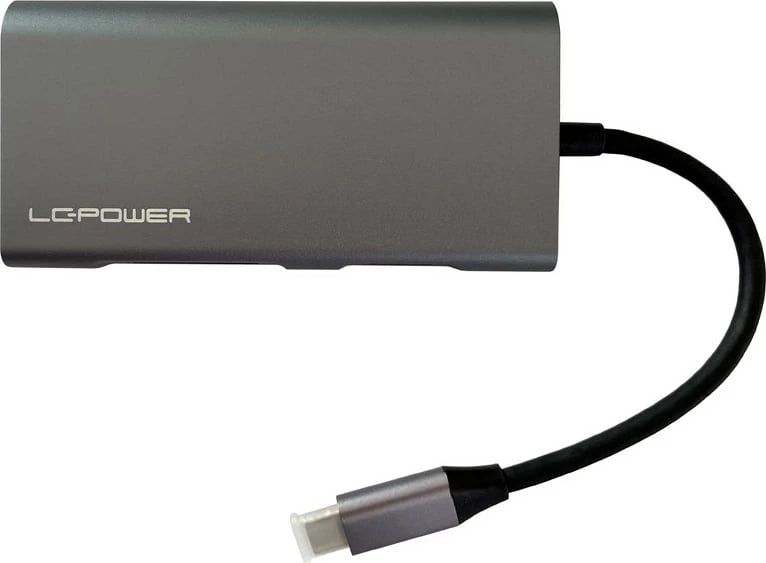 USB hub LC-Power LC-HUB-C-MULTI-5, 3x USB-A, USB-C PD 100W, HDMI, RJ45, SD/MicroSD, anthracite/black
