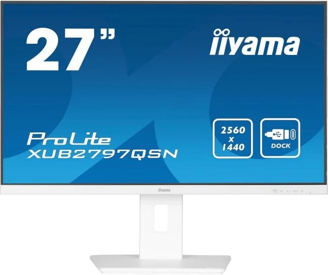Monitor, iiyama, ProLite XUB2797QSN-W2, 27" QHD 2560x1440 IPS, USB-C dock dhe DisplayPort out, rregullim lartësie 150 mm me pivot, i bardhë