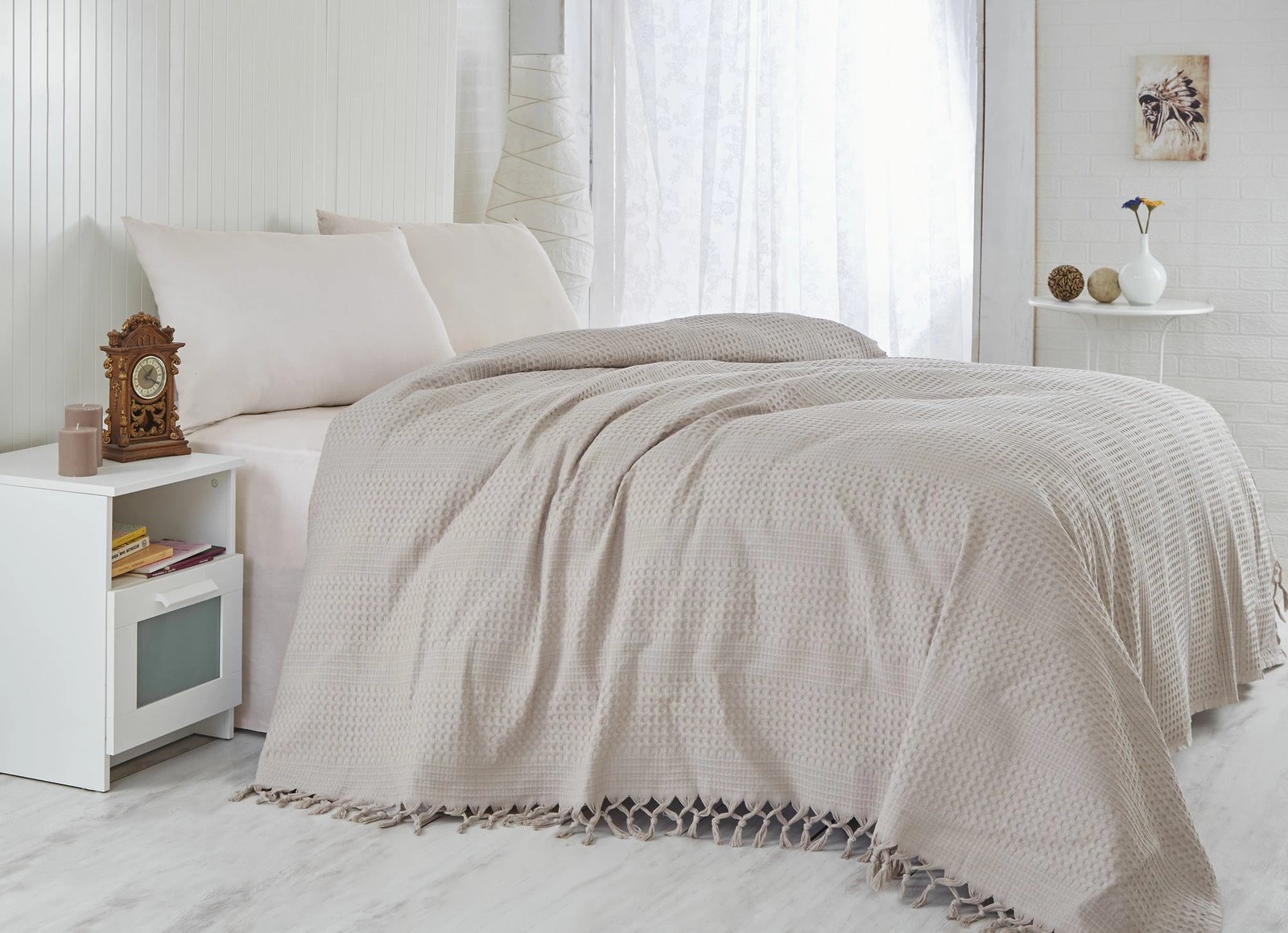 Çarçaf Double Pique, ngjyrë kafe, 220x240cm, L'essentiel