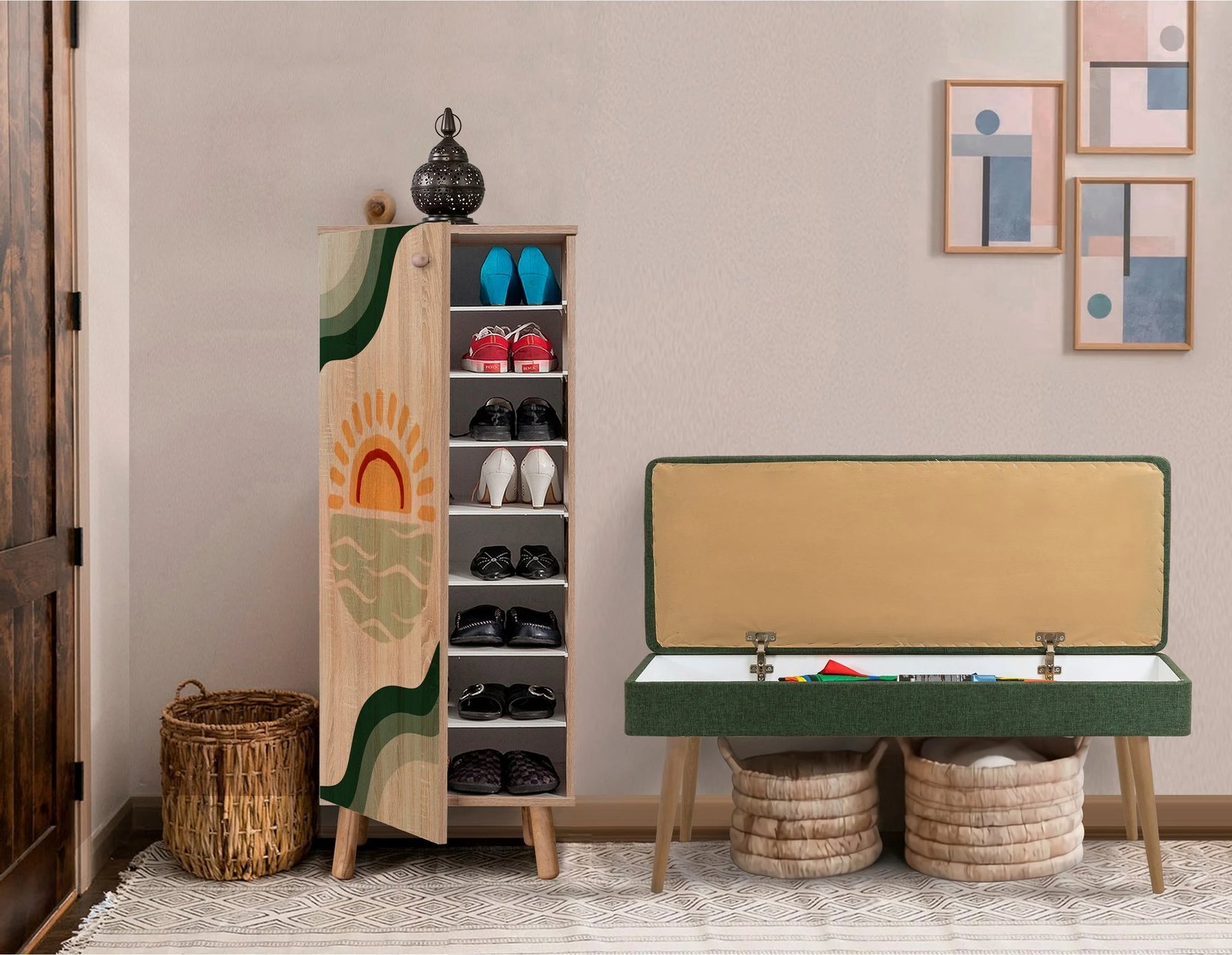 Set mobiljesh për korridor, Vegas Sonomo, ngjyrë sonomo dhe e gjelbër, 930-1070