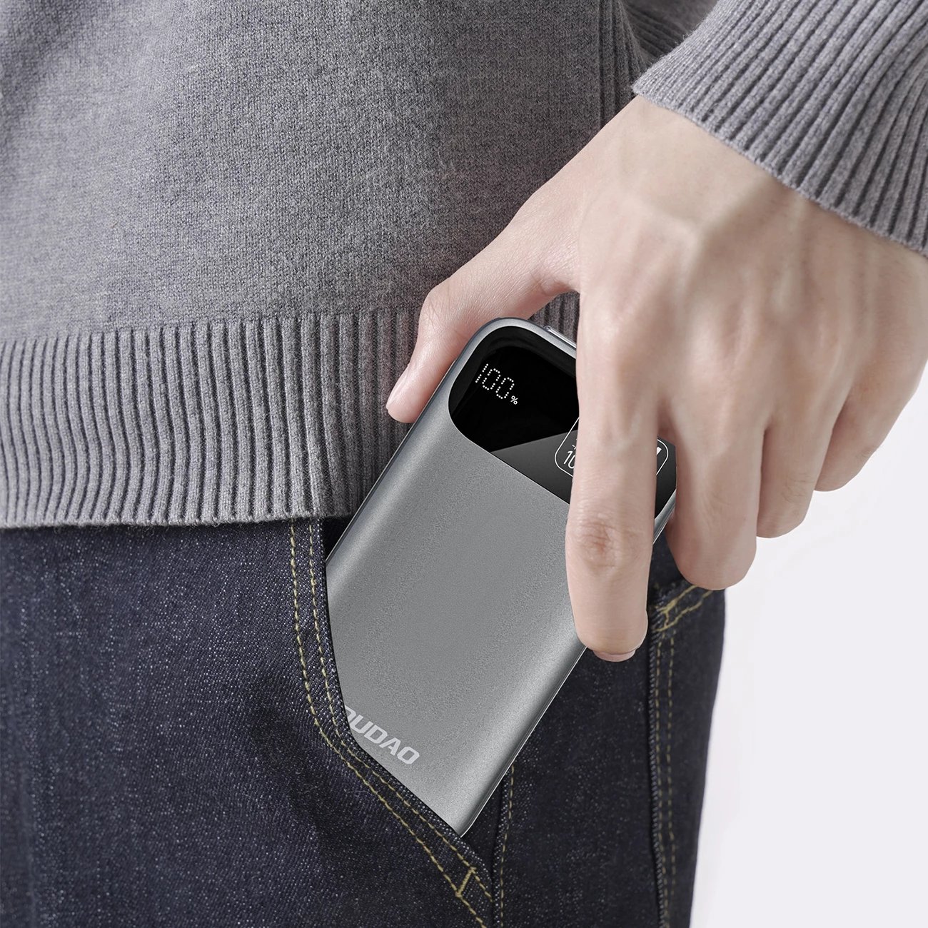 Powerbank Dudao K31, 10000 mAh, 22.5W, me kabllo të integruar, Gri