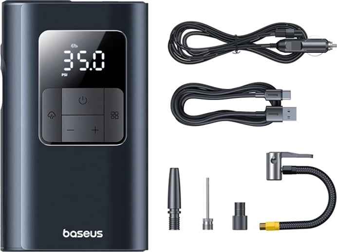 Pompë portative 2-në-1 rrotash, Baseus, PrimeTrip VA1 (C11169001121-00), 6000 mAh, deri 2.5 bar, me elektrik dore dhe powerbank, e zezë