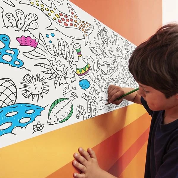 Letër ngjitëse Carioca me dizajne deti, për fëmijë, 198x30cm, me 8 lapsa me ngjyra