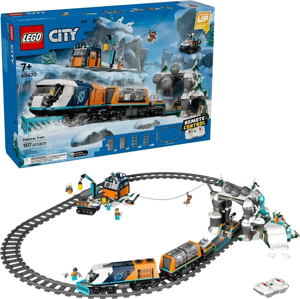 Set lodrash LEGO CITY Explorers Arktik Polar Express Train 60470, 1517 pjesë, me 6 minifigura