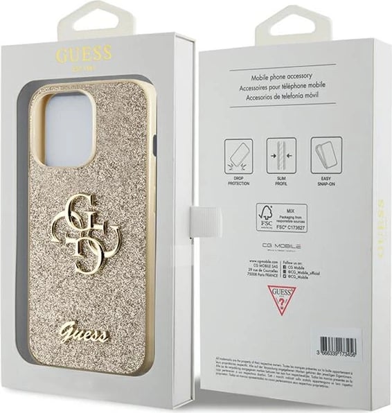 Mbështjellës Guess GUHCP13LHG4SGD për iPhone 13/13 Pro, Glitter Script Big 4G, Ari Mbështjellës Guess GUHCP13LHG4SGD për iPhone 13/13 Pro, Glitter Script Big 4G, Ari