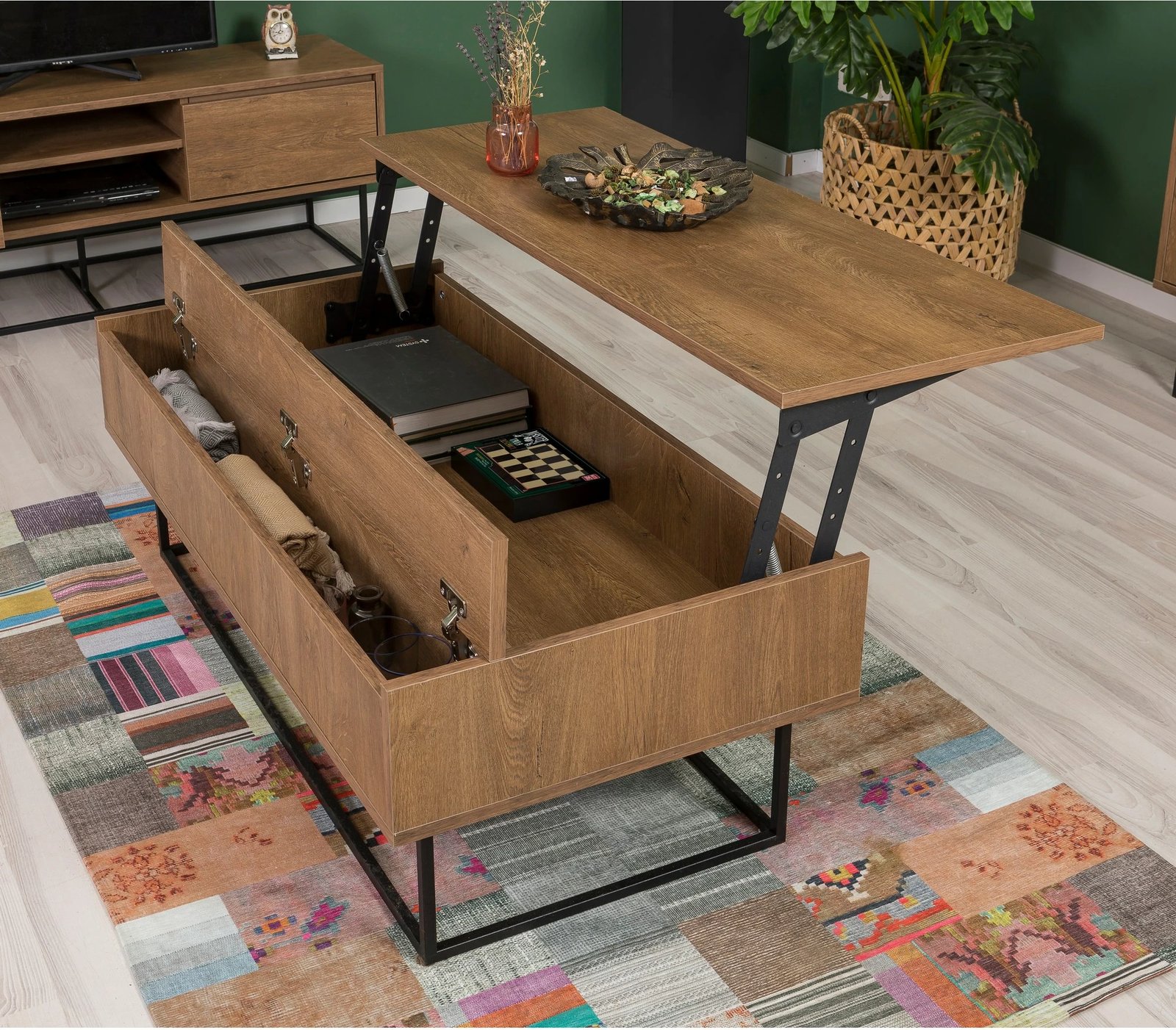 Set mobiljesh për dhomë dite, Skye Decor, Laxus Takım 4, ngjyrë arre dhe e zezë