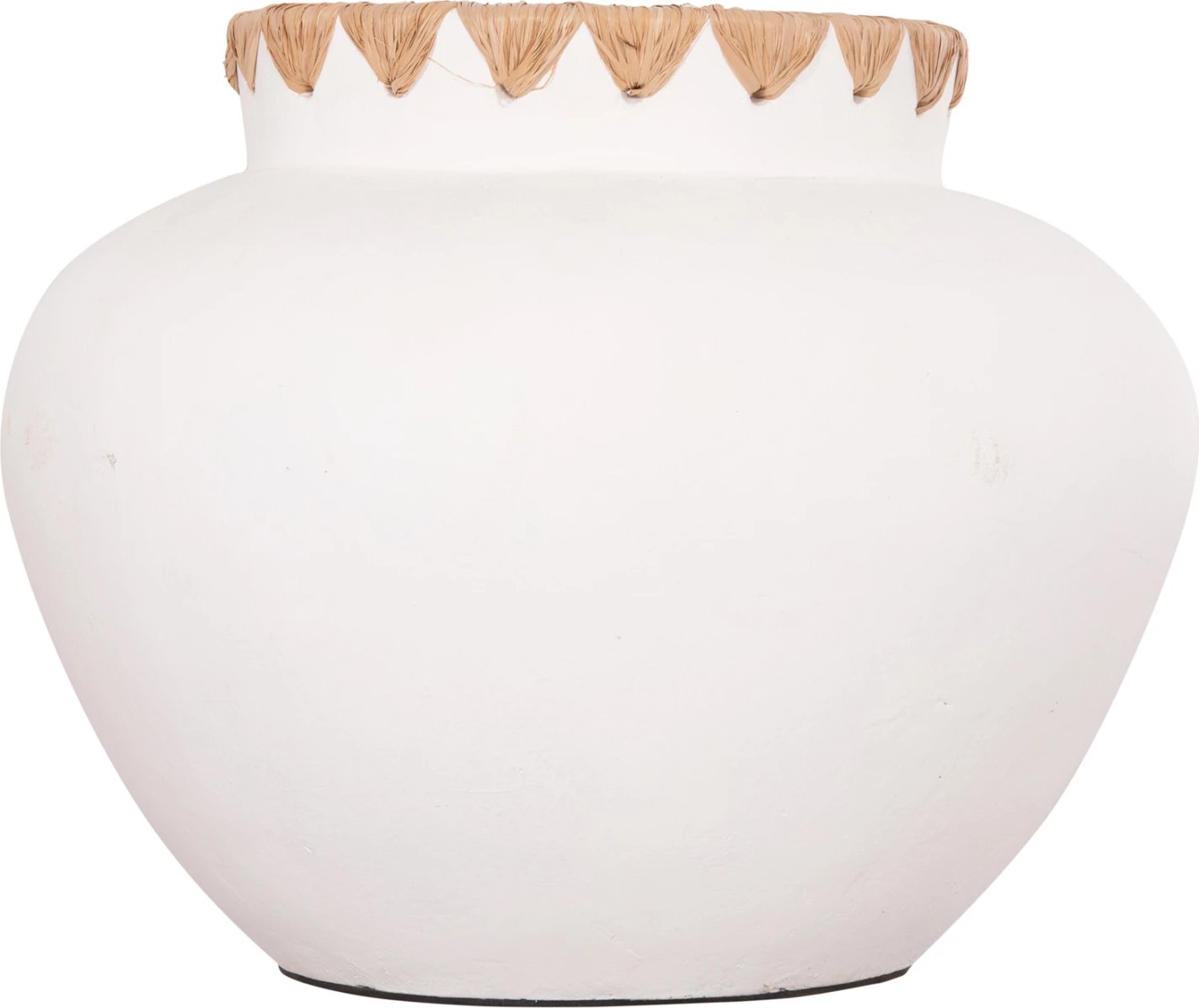 Vazo dekorative RENTON(M), terrakota, ngjyrë e bardhë, me thurje kashte në buzë, Φ28x23H cm