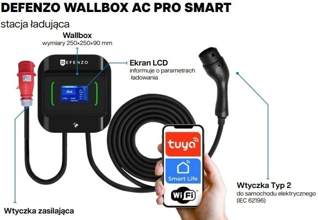 Stacion karikimi për makina elektrike Defenzo Wallbox PRO AC22 SMART, 22 kW, i zi