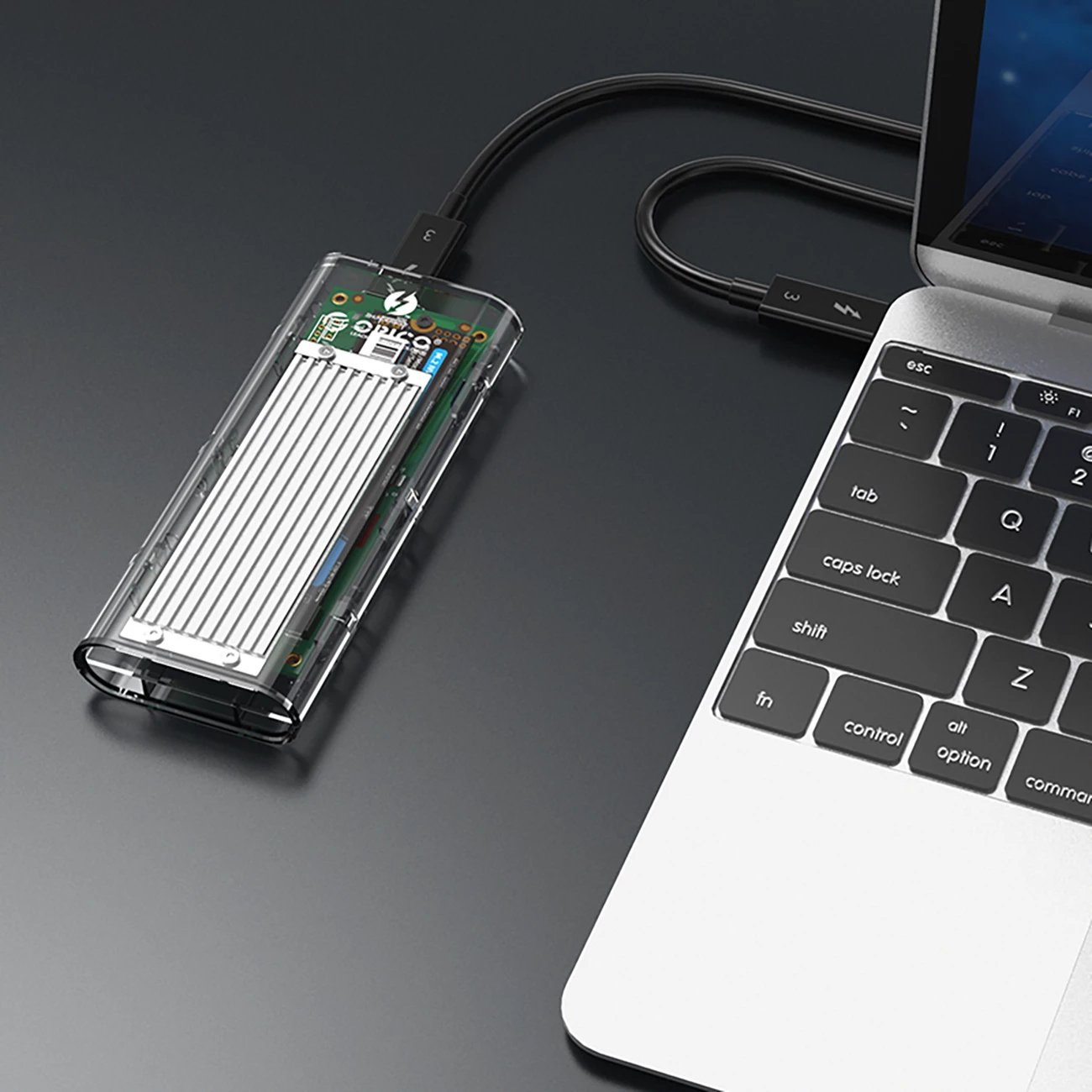 Kasë Orico TCM2-C3 për SSD M.2 NVME në USB-C 10Gb/s, Gri/Transparent