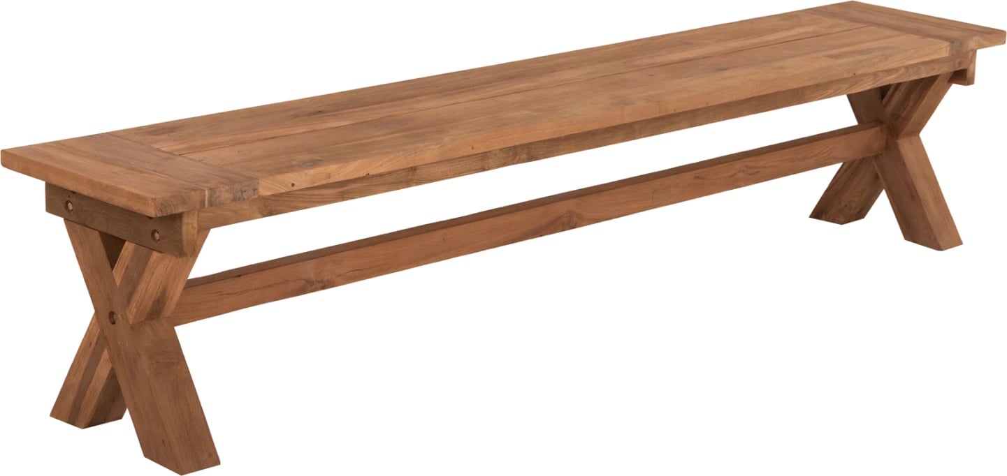 Stol për jashtë, dru TEAK i ricikluar, ngjyrë natyrale, 220x40x45H cm