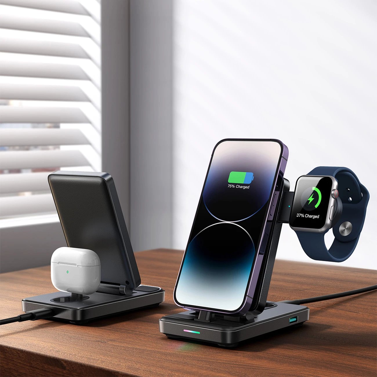 Stacion karikimi 4-në-1 Joyroom JR-WQS02 për iPhone, AirPods, Apple Watch, i palosshëm, i zi