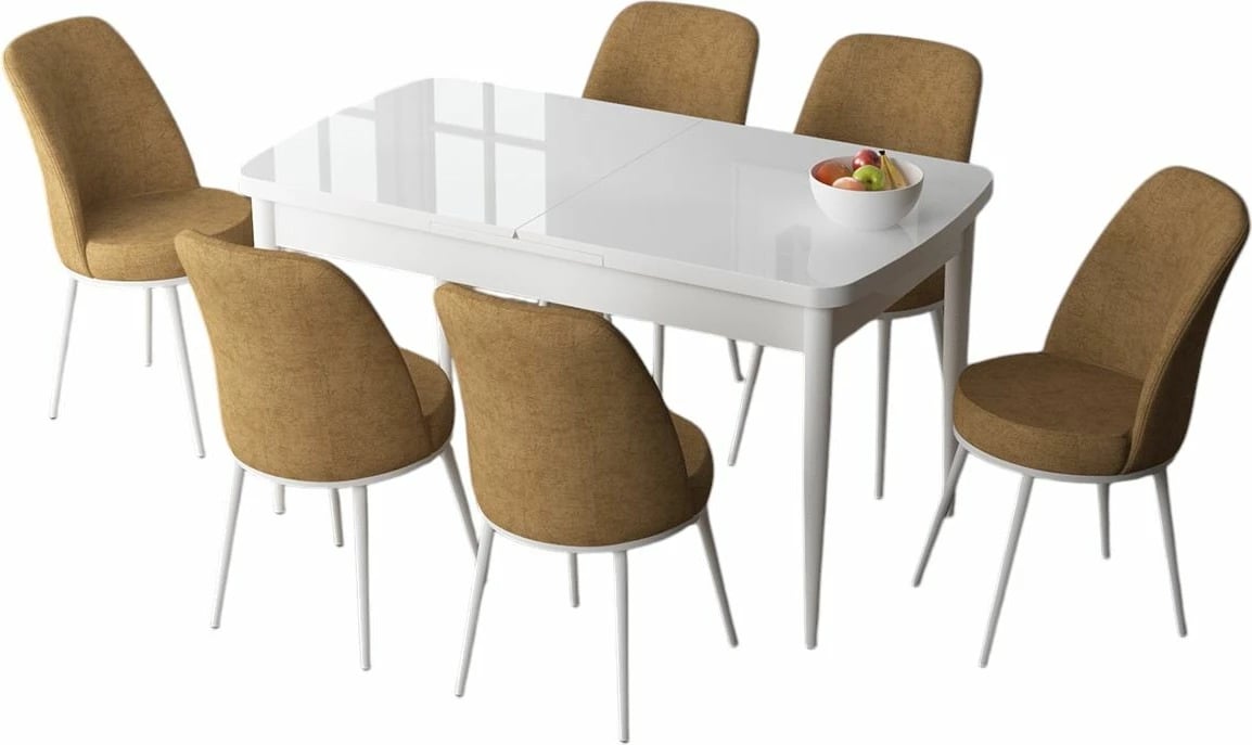 Tavolinë me karrige, set 7 pjesësh, ngjyrë e bardhë dhe kapuçino, Skye Decor, Zen