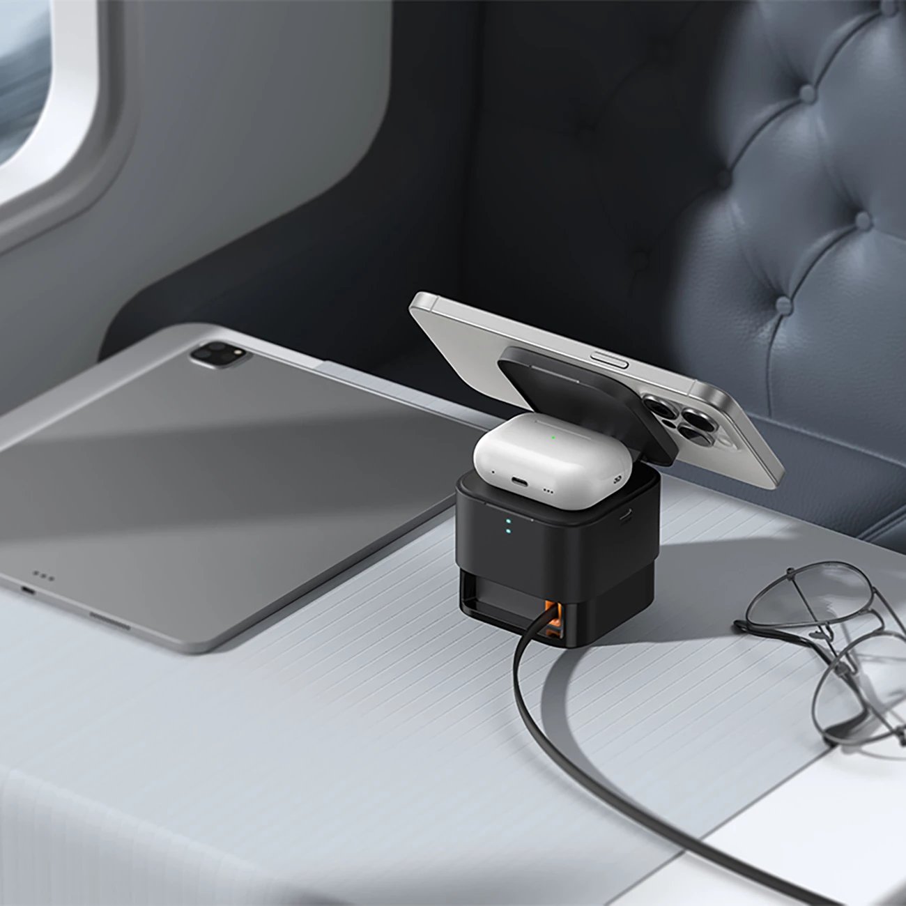 Karikues wireless 3-në-1 Baseus MagPro, 25W, MagSafe, për telefon, kufje e smartwatch, i zi
