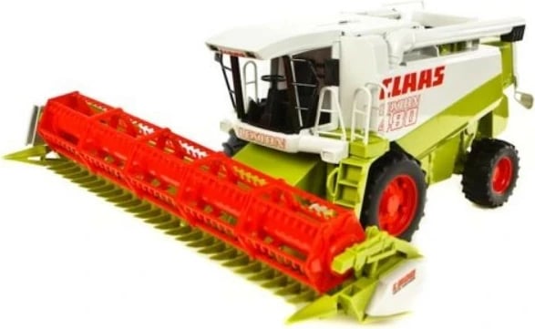 Lodër kombajnë gruri, BRUDER, BR-02120 Claas Lexion 480, shkallë 1:16, me pjesë lëvizëse dhe karrocë transporti, bardhë/jeshile/kuqe/zezë