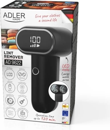 Heqës pushash Adler AD 9622 me dy koka, LCD, 140 ml, 3 shpejtësi, USB-C, i zi/argjend