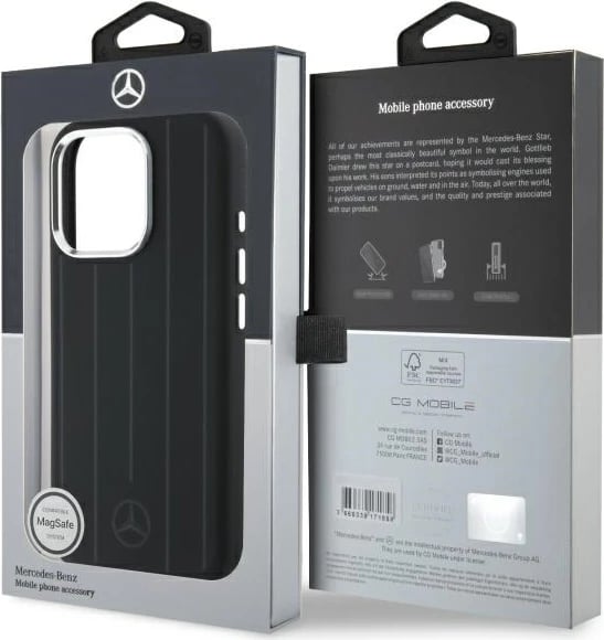 Mbështjellës Mercedes Silicone Vertical Tonal Stripes MagSafe për iPhone 16 Pro Max, Zi