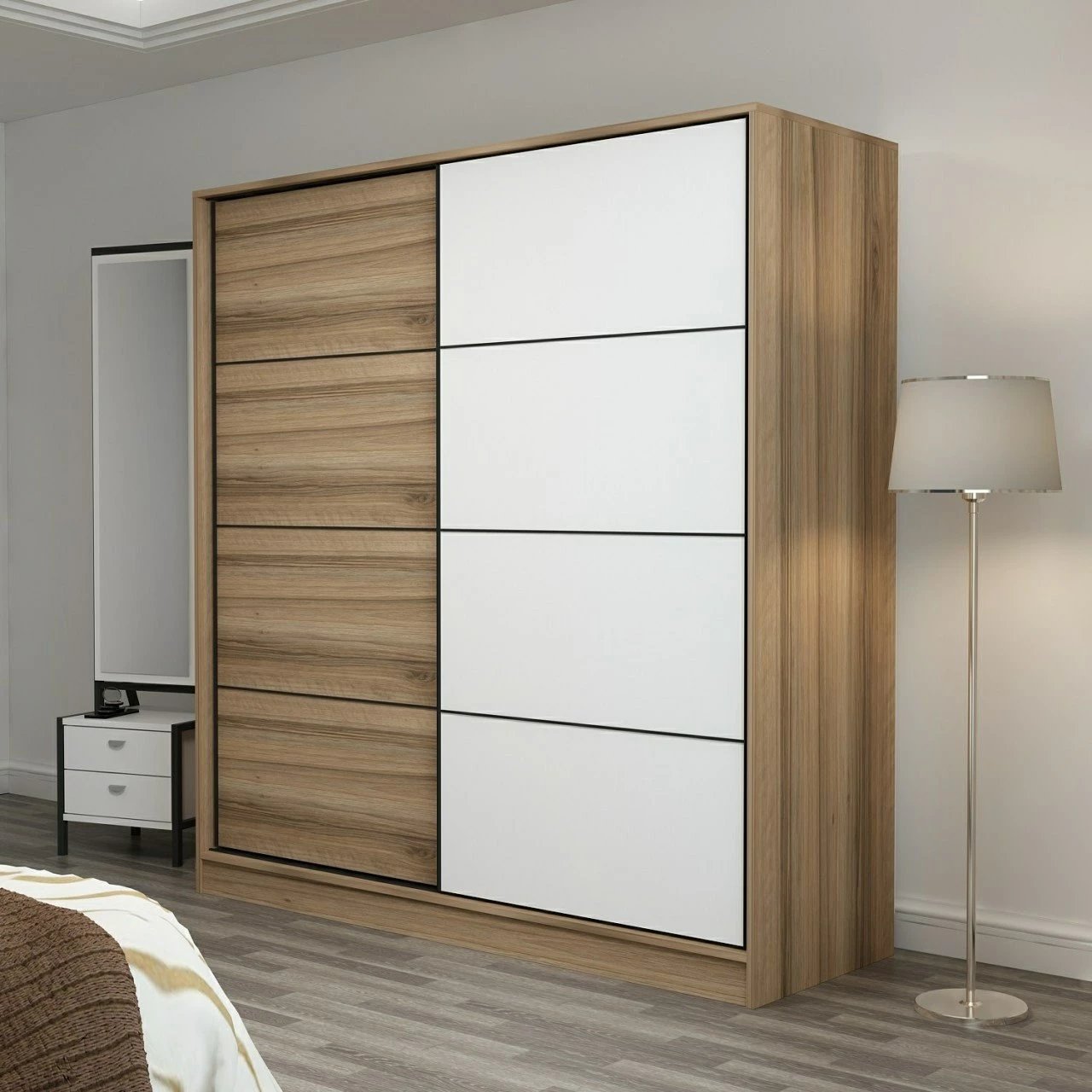 Dollap Skye Decor, ngjyrë dore dhe e bardhë, 180x190x52cm