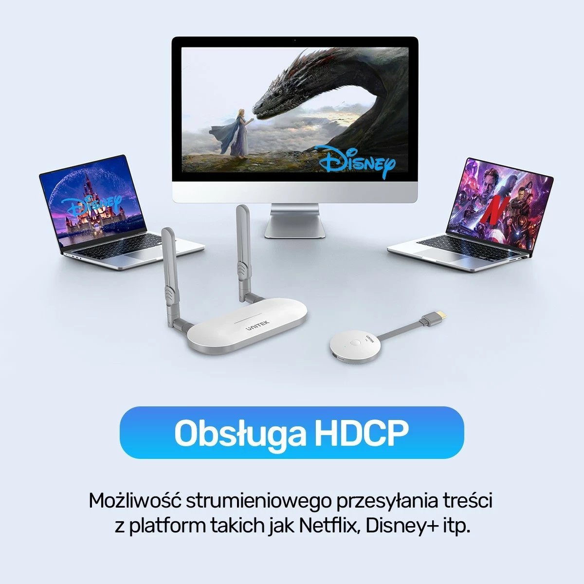 Nadajnik dhe marrës HDMI pa tela Unitek, zgjatje deri në 50m, bardhë