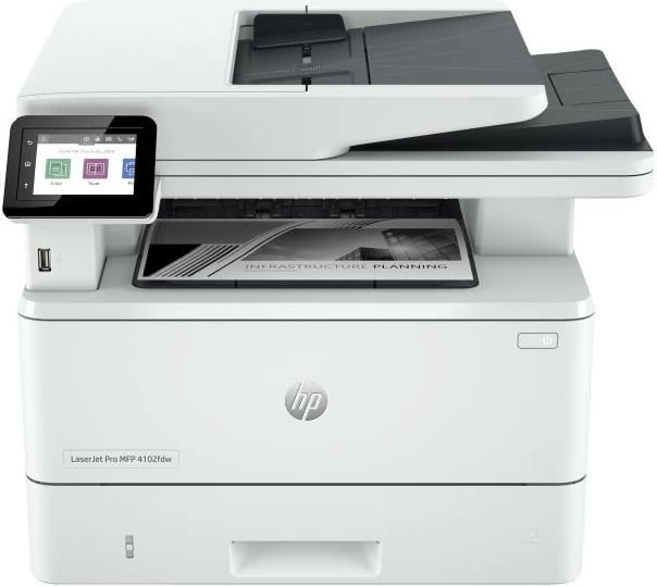Printer shumëfunksional, HP, LaserJet Pro MFP 4102fdw (2Z624F#B19), laser mono, duplex, Wi‑Fi, Bluetooth, 250 fletë, e bardhë