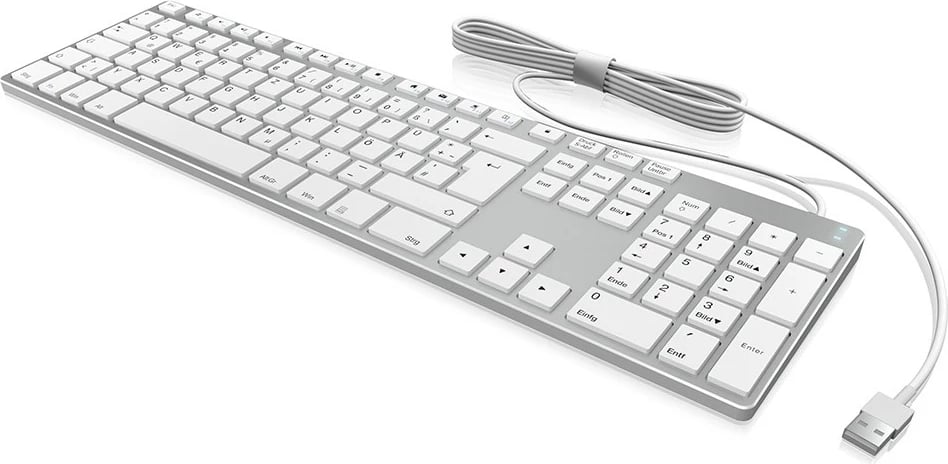 Tastierë wireless KeySonic KSK-8022BT, full-size, Bluetooth, QWERTZ, alumini, argjendtë