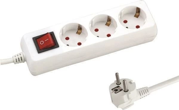 Shtrirës rryme EUROLAMP 3 Dalje me Ndërprerës, 3m, Bardhë