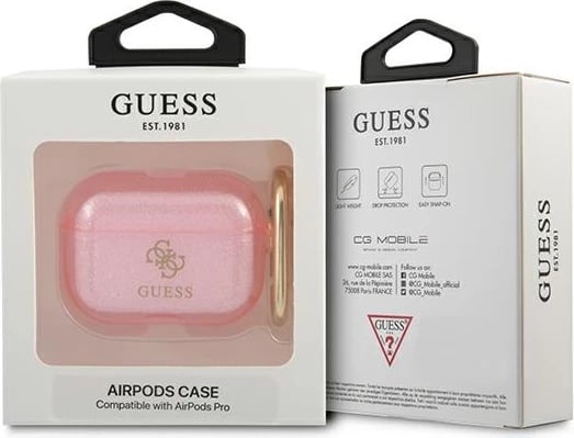 Mbështjellës Guess GUAPUCG4GP për AirPods Pro, Glitter Collection, Rozë
