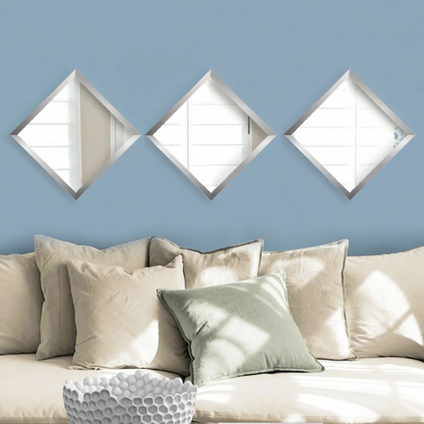 Set pasqyrash dekorative, argjend, 3 copë, Wallity, SETAYNA_051