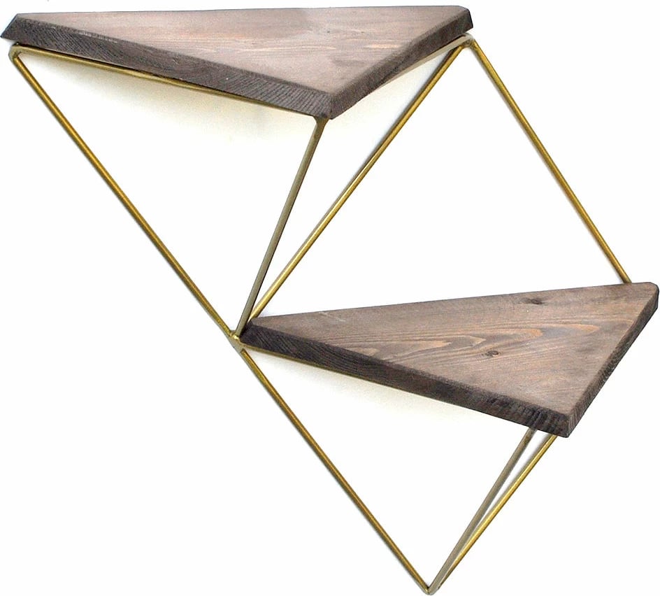 Raft dekorativ prej druri për mur, ngjyrë arre dhe ari, Hanah Home, Wr075