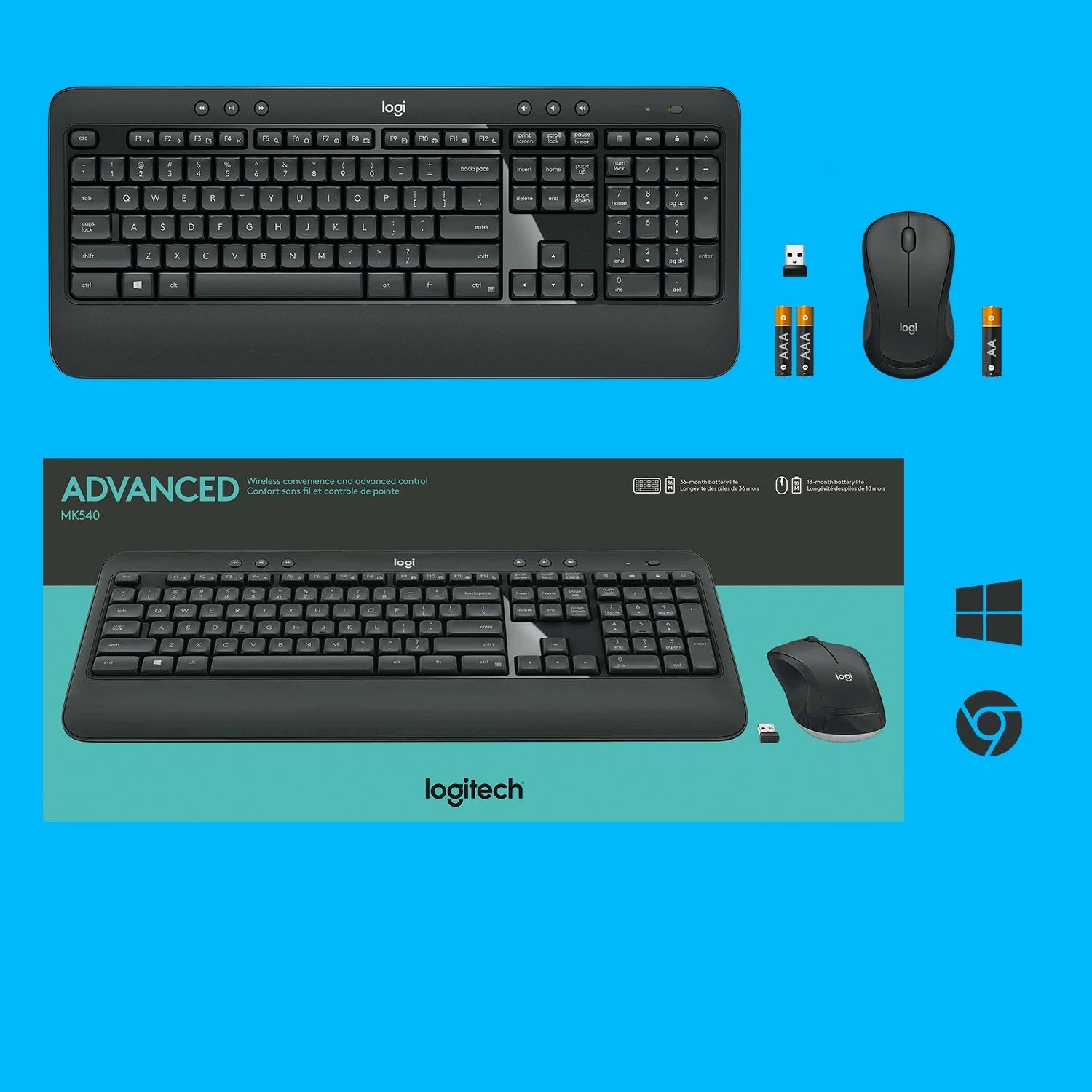 Tastierë dhe maus Logitech MK540 Advanced, Wireless, USB, QWERTZ, E zezë, E bardhë