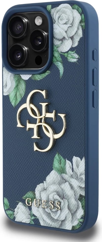 Mbështjellës Guess Grained Roses Big 4G logo për iPhone 16 Pro Max, Kaltër